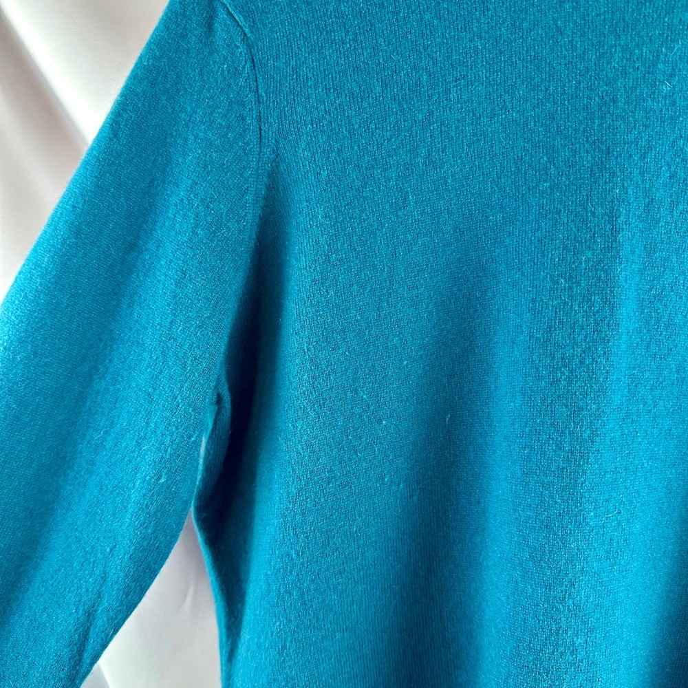 100% Cashmere Sweater XL Petite 18 20 Teal Blue Mock Neck Soft Knit Lands' End - Picture 13 of 17